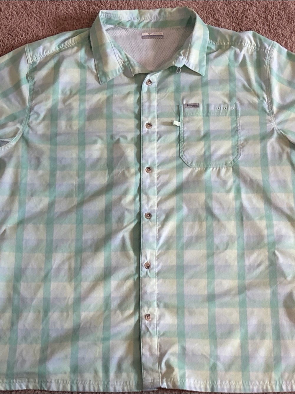 Columbia PFG Men’s XXL Green Plaid Short Sleeve Button-Up Fishing Shirt Vented